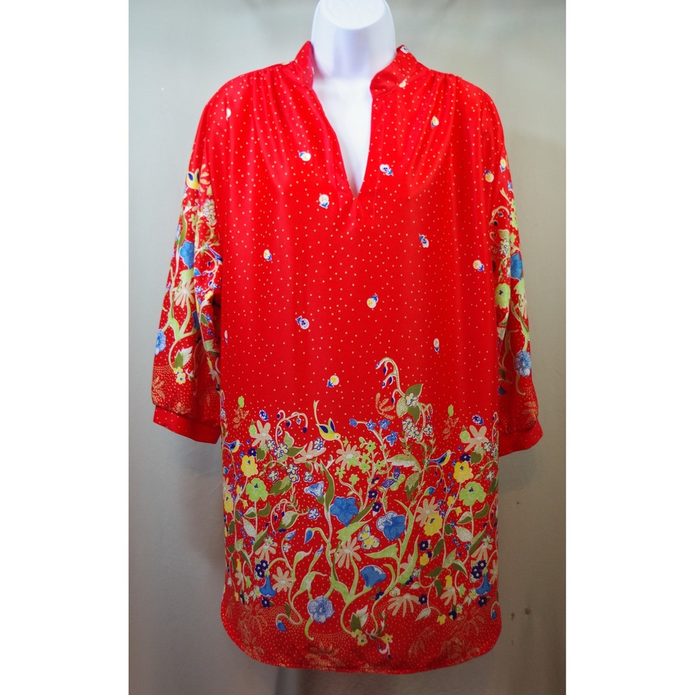 Vintage Lady Winn by‎ Teddi Size 38 Red Floral Polka Dot Tunic Top  Retro 70s